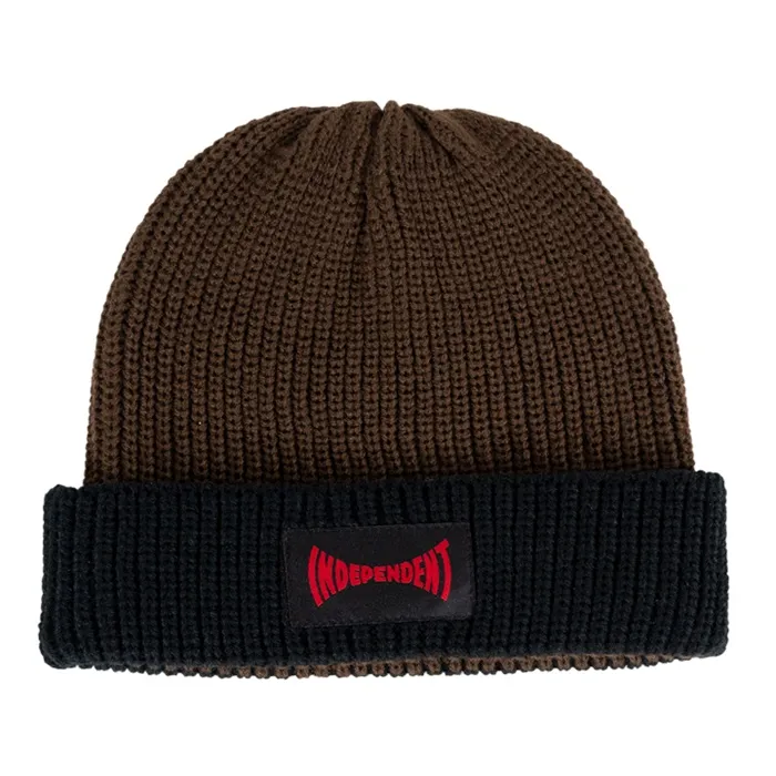 Independent Span Panelled Black Dark Chocolate Ribbed Beanie
