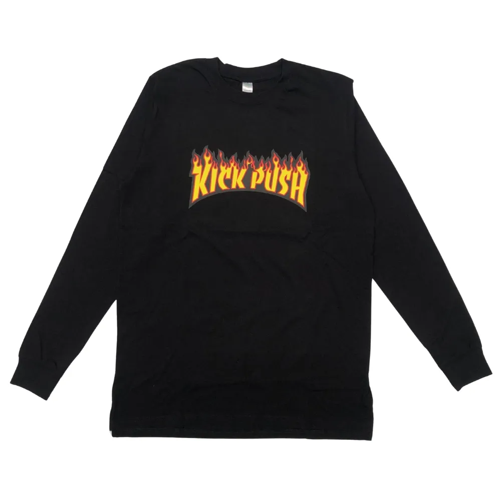Kick Push Flame Black Long Sleeve Shirt [Size: S]
