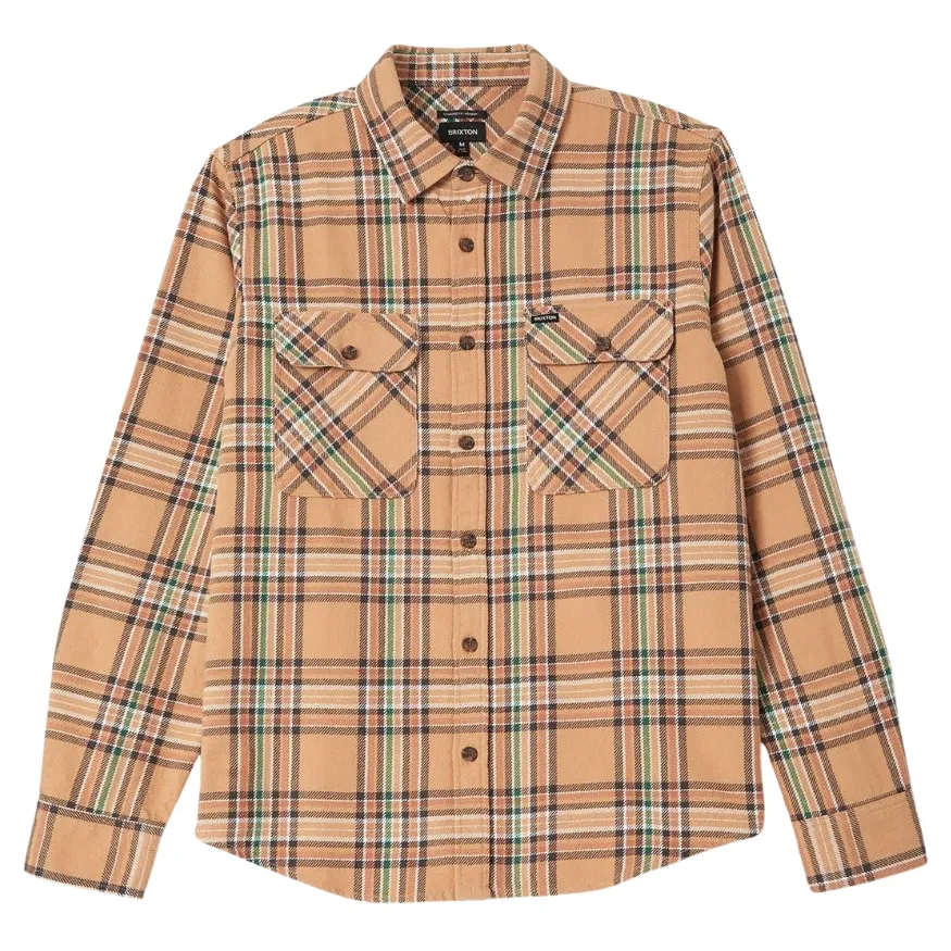 Brixton Bowery Flannel Khaki Multi Button Up Shirt [Size: L]