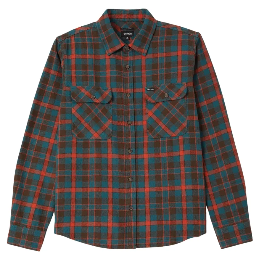 Brixton Bowery Flannel Walnut Brown Ultra Marine Button Up Shirt [Size: M]