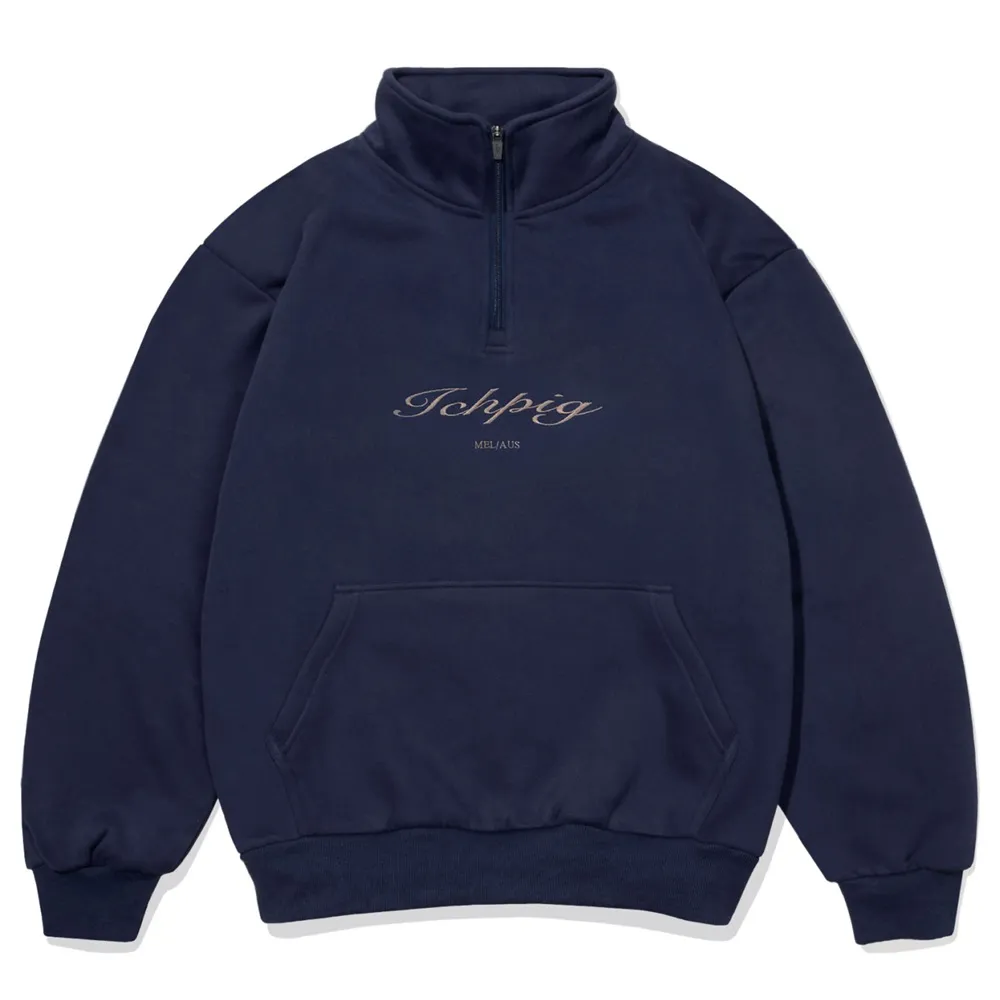 Ichpig Script 1/4 Zip Ink Crew Jumper [Size: L]