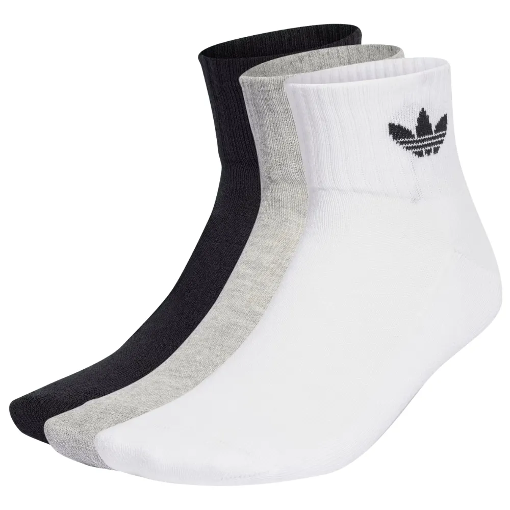 Adidas Mid Crew White Grey Heather Black 3 Pair Socks [Size: L]