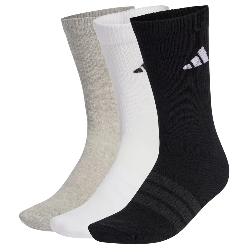 Adidas Cushioned Sportwear Crew Grey Heather White Black 3 Pair Socks [Size: L]