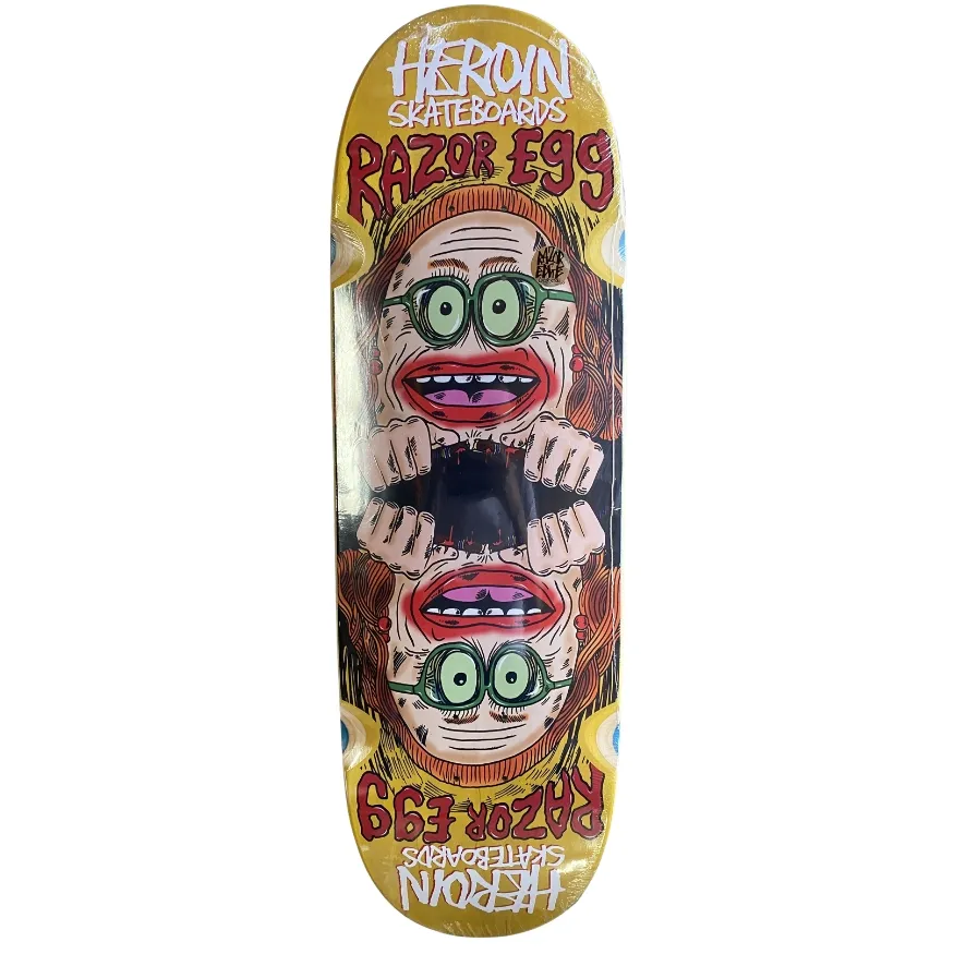 Heroin Auntie Razoregg Yellow 9.75 Skateboard Deck