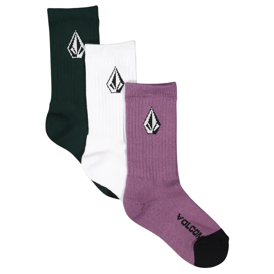 Volcom Full Stone Green White Purple 3 Pack Youth Socks