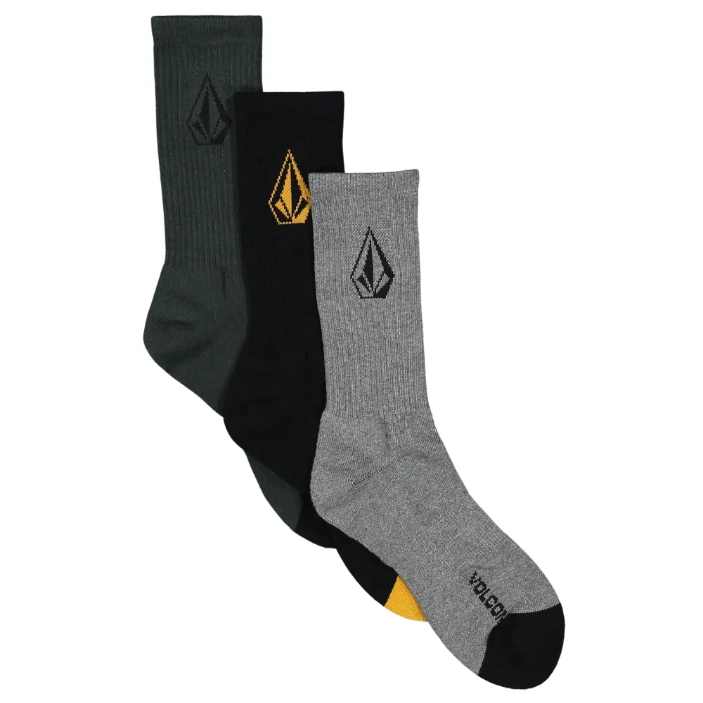 Volcom Full Stone Light Grey Black Dark Grey 3 Pack Socks
