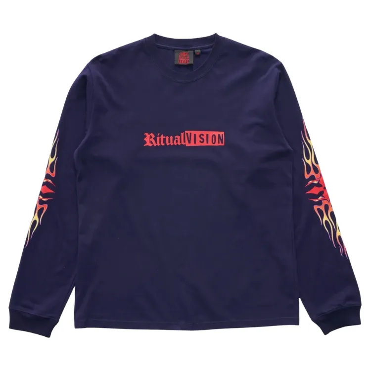 Ritual Vision Flame Navy Long Sleeve Shirt [Size: L]
