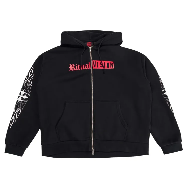 Ritual Vision Flame Zip Thru Black Hoodie [Size: L]