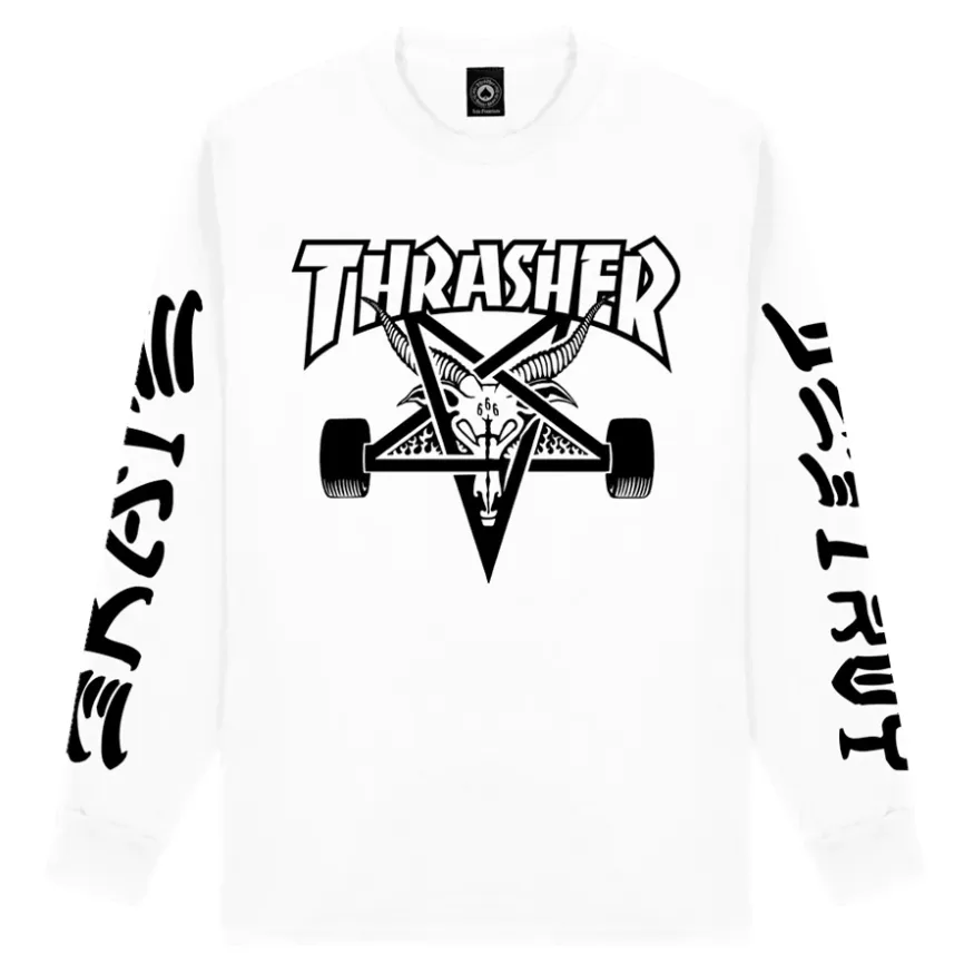 Thrasher Goat Destroy White Long Sleeve Shirt [Size: L]