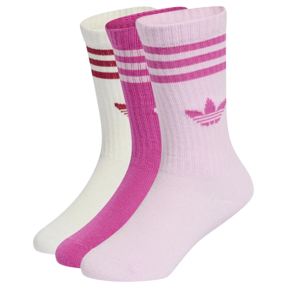 Adidas 3 Stripes Crew Orchid Fuchsia Cloud White 3 Pair Kids Socks [Size: KL]