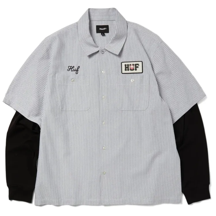 HUF X Spitfire Union Black White Button Up Long Sleeve Work Shirt [Size: L]