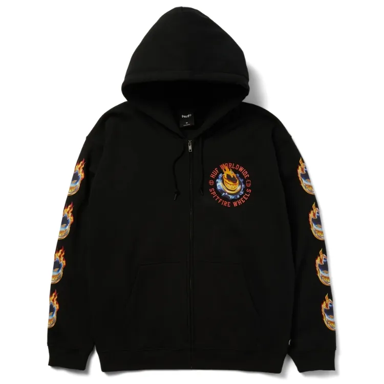 HUF X Spitfire Chrome Head Black Zip Hoodie [Size: L]