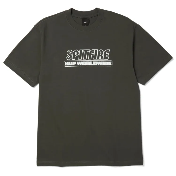 HUF X Spitfire Burn Heavyweight Washed Black T-Shirt [Size: L]