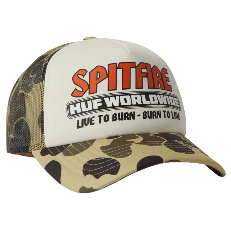 HUF X Spitfire Burn Forever Camo Trucker Hat