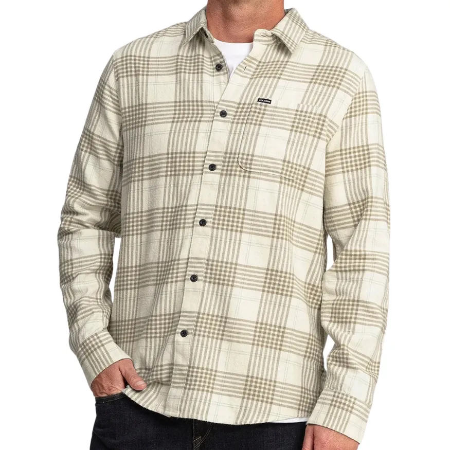 Volcom Caden Plaid Dirty White Long Sleeve Shirt [Size: L]