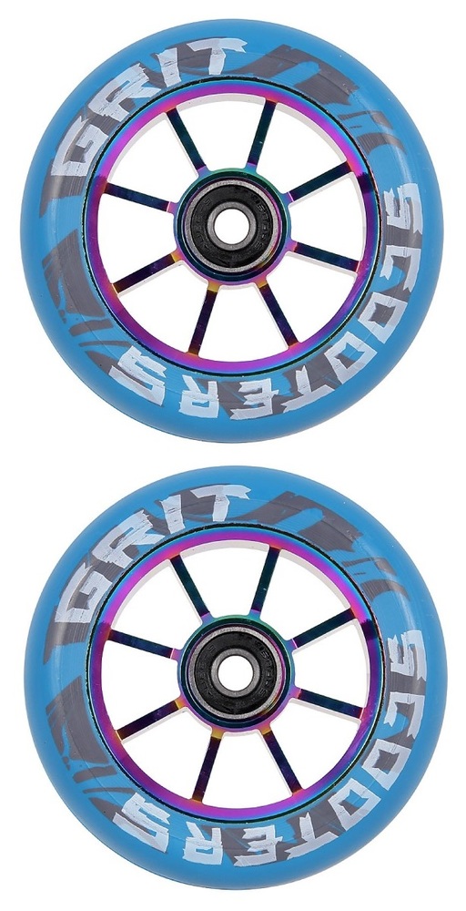 Grit Scooter Wheels Pair 110mm Blue Neochrome Bearings Included