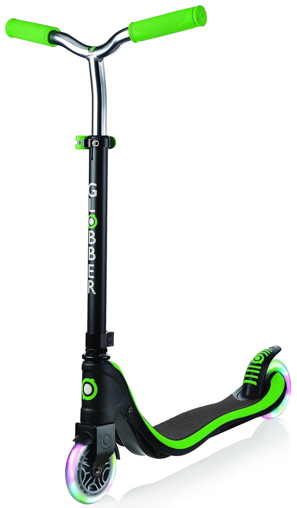 Globber 2 Wheel Flow 125 Light Up Scooter Black Neon Green