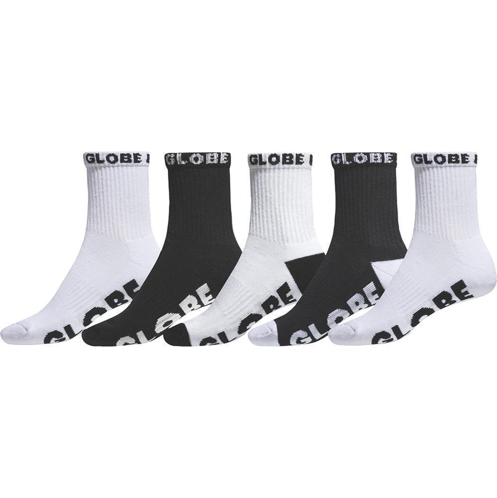 Globe Quarter Black White 5 Pairs Mens Socks