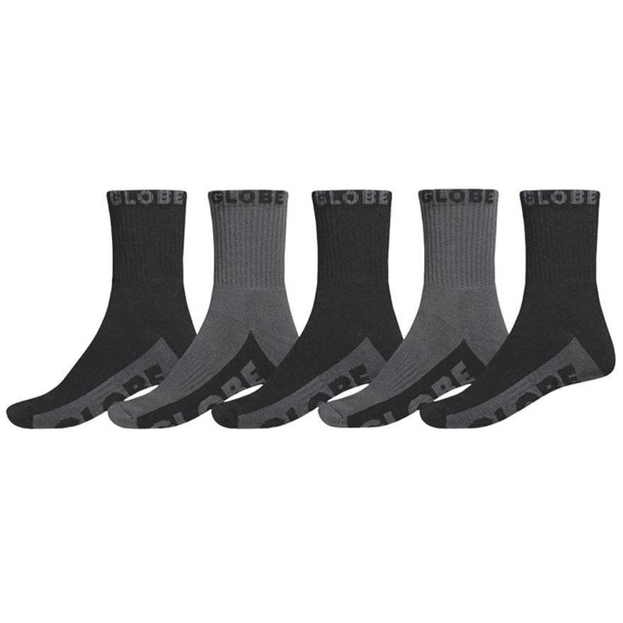 Globe Crew 5 Pairs Black Grey Mens Socks