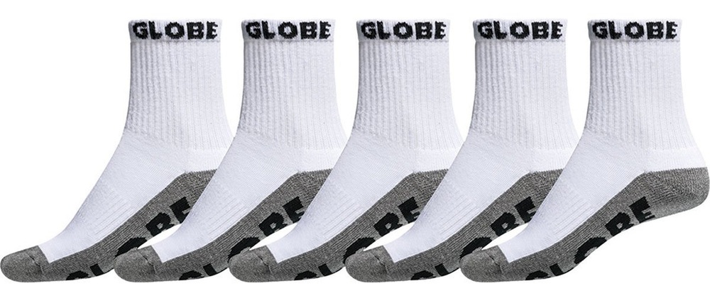 Globe Mens Socks 5 Pairs Quarter White Grey