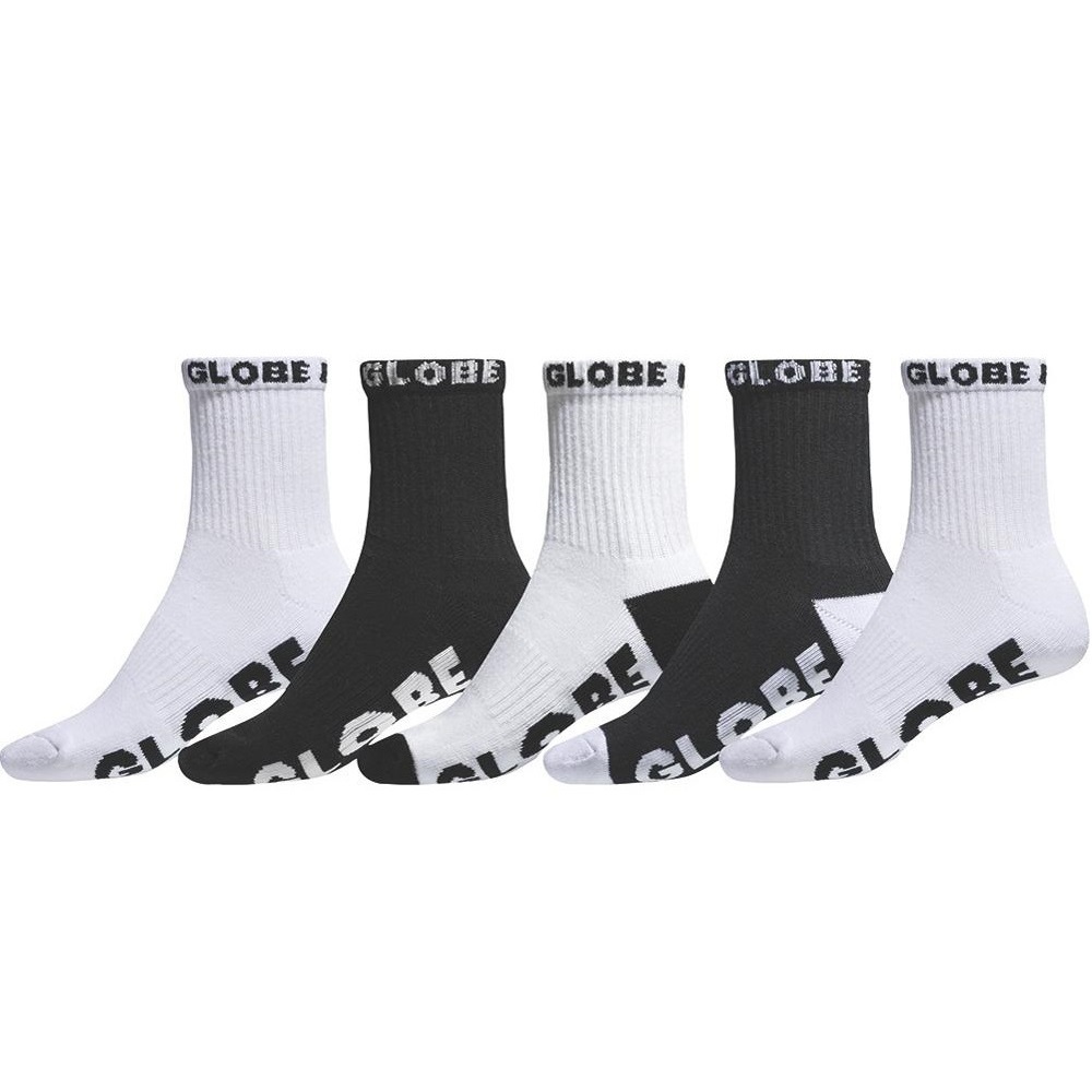 Globe Mens Socks 5 Pairs Black & White Quarter Large US 12 to 15