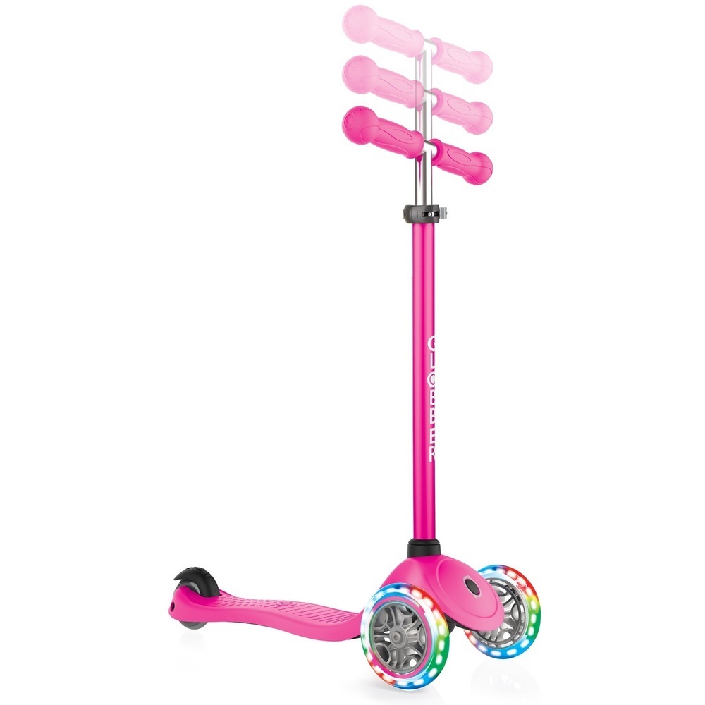 Globber Primo Lights Anodized T-Bar 3 Wheel Neon Pink Scooter