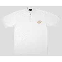Passport Button Up Polo Shirt Banner Embroidered White