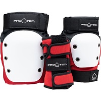 Protec Protective Pad Set Knee Elbow Wrist Street 3 Pack Red White Black Youth