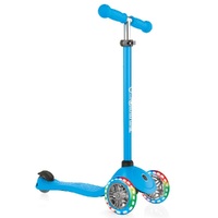 Globber Primo Lights Anodized T-Bar 3 Wheel Scooter Sky Blue