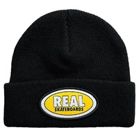 Real Skateboards Oval Cuff Black Yellow Beanie