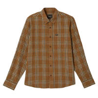 Brixton Charter Linen Blend Washed Copper Whitecap Plaid Button Up Shirt
