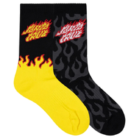 Santa Cruz Flaming Stack Yellow Black Crew 2 Pack Youth Socks