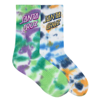 Santa Cruz Stack Strip Blue Tie Dye Light Green Crew 2 Pack Youth Socks