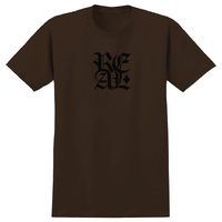 Real Skateboards Stacked Dark Chocolate Black T-Shirt