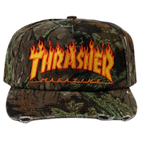 Thrasher Flame Distressed Camo Snapback Hat