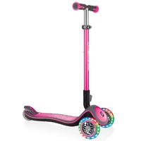 Globber Elite Deluxe Foldable Lights Kids 3 Wheel Scooter Deep Pink