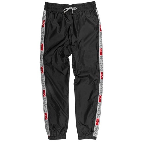 black swishy track pants