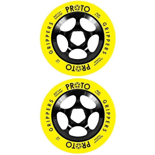 Proto Grippers 110mm Scooter Wheels Set Of 2 Day Glo Neon Yellow On Black