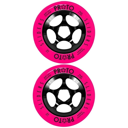 Proto Sliders 110mm Scooter Wheels Set Of 2 Day Glo Neon Pink On Black